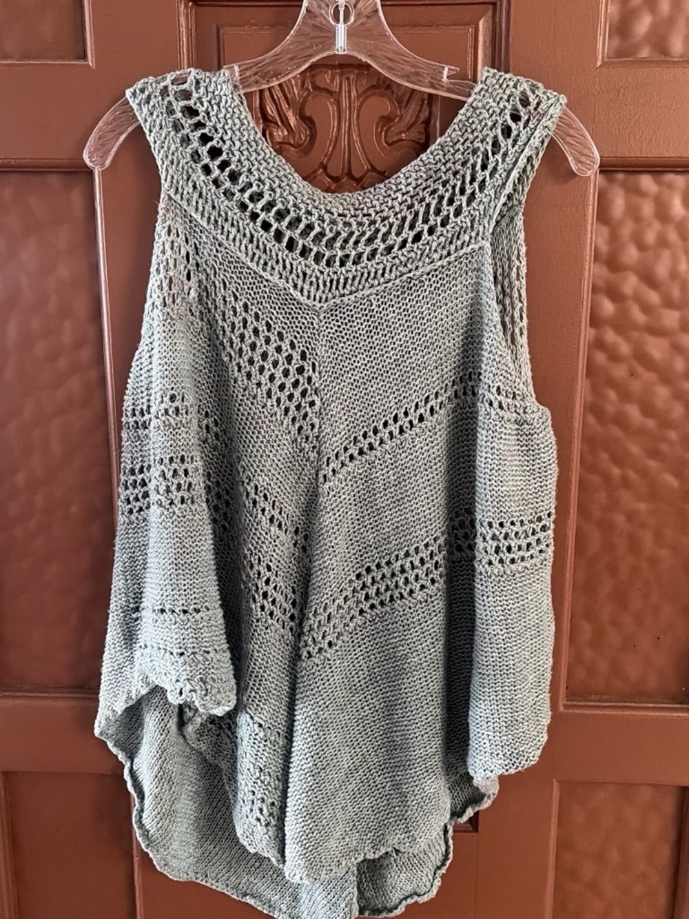 Free People Sage Green Openwork Knit Tank
